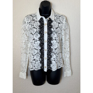 The Kooples Moonlight Lace Button-Down Shirt Womens Size 2 Pearl Button Ivory